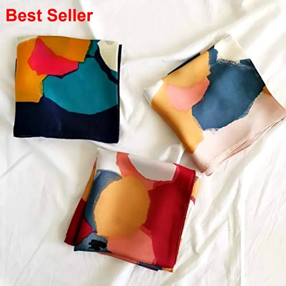 Silk Feeling Satin Scarf Medium Square 27.5x27.5 Inches